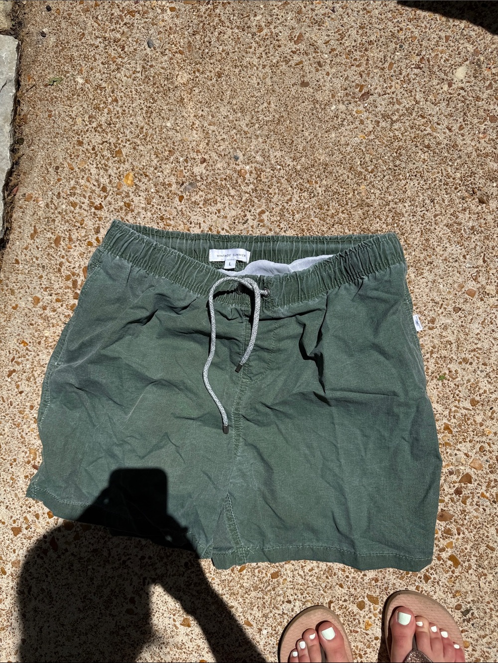 Vintage summer Men's Green Elastic-Waist swim trunks